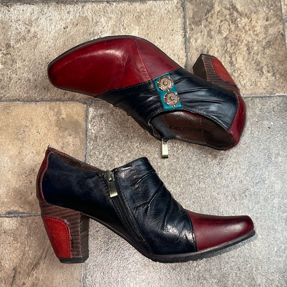 L’Artiste Leather Shoes Size 36 Red Black Zip Detail Artistic Comfort - Picture 3 of 9
